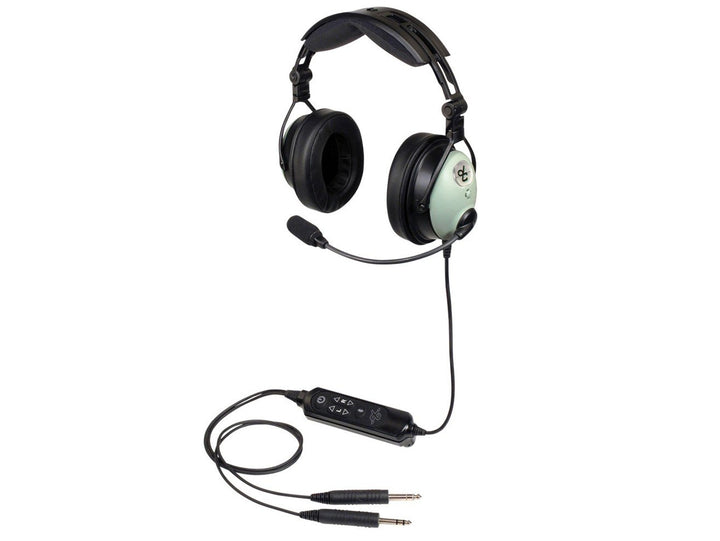 David clark aviation headset with microphone and cable on a white background